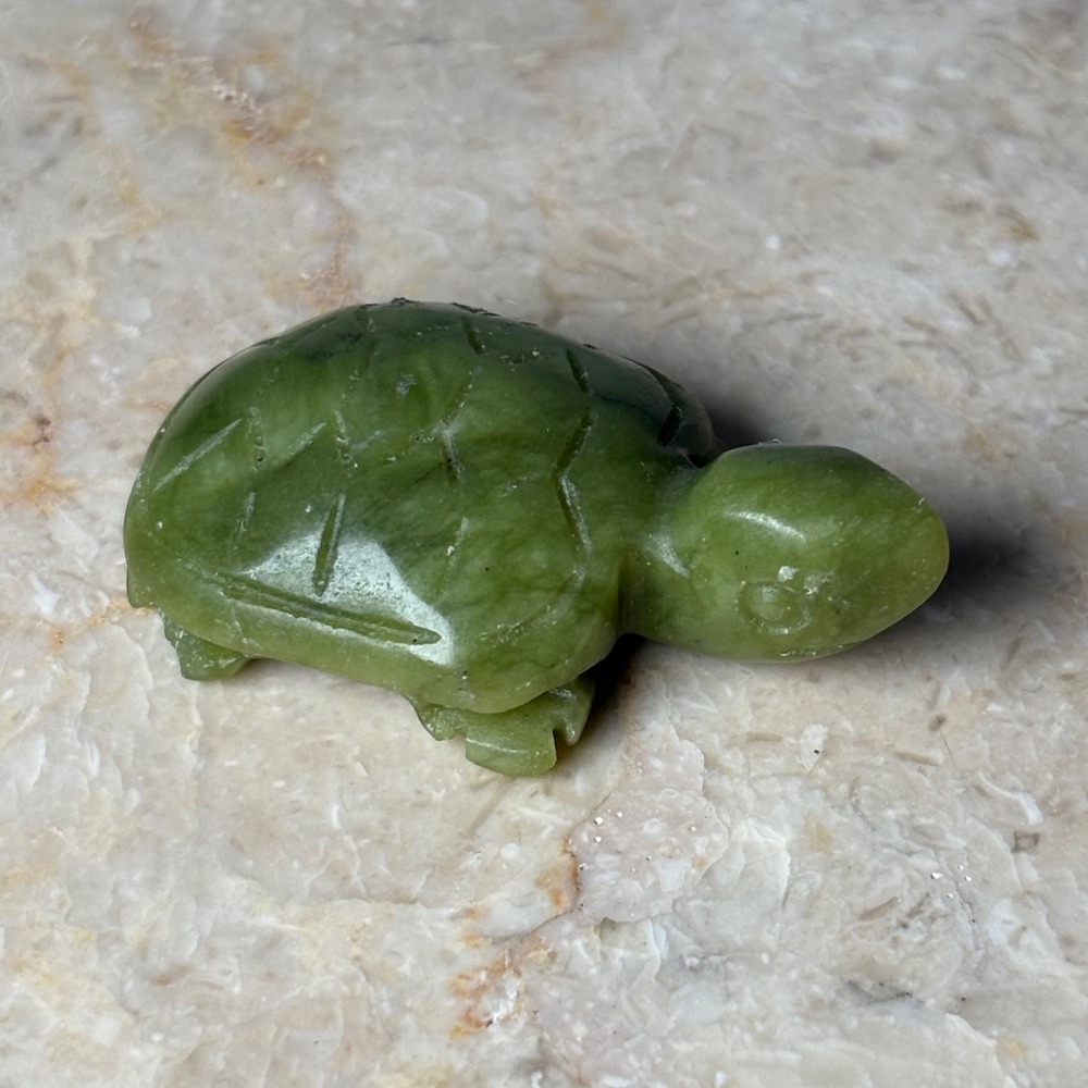 Miniature Jade Turtle Figurine Small Green‎ Hand Carved Stone Vintage Decor